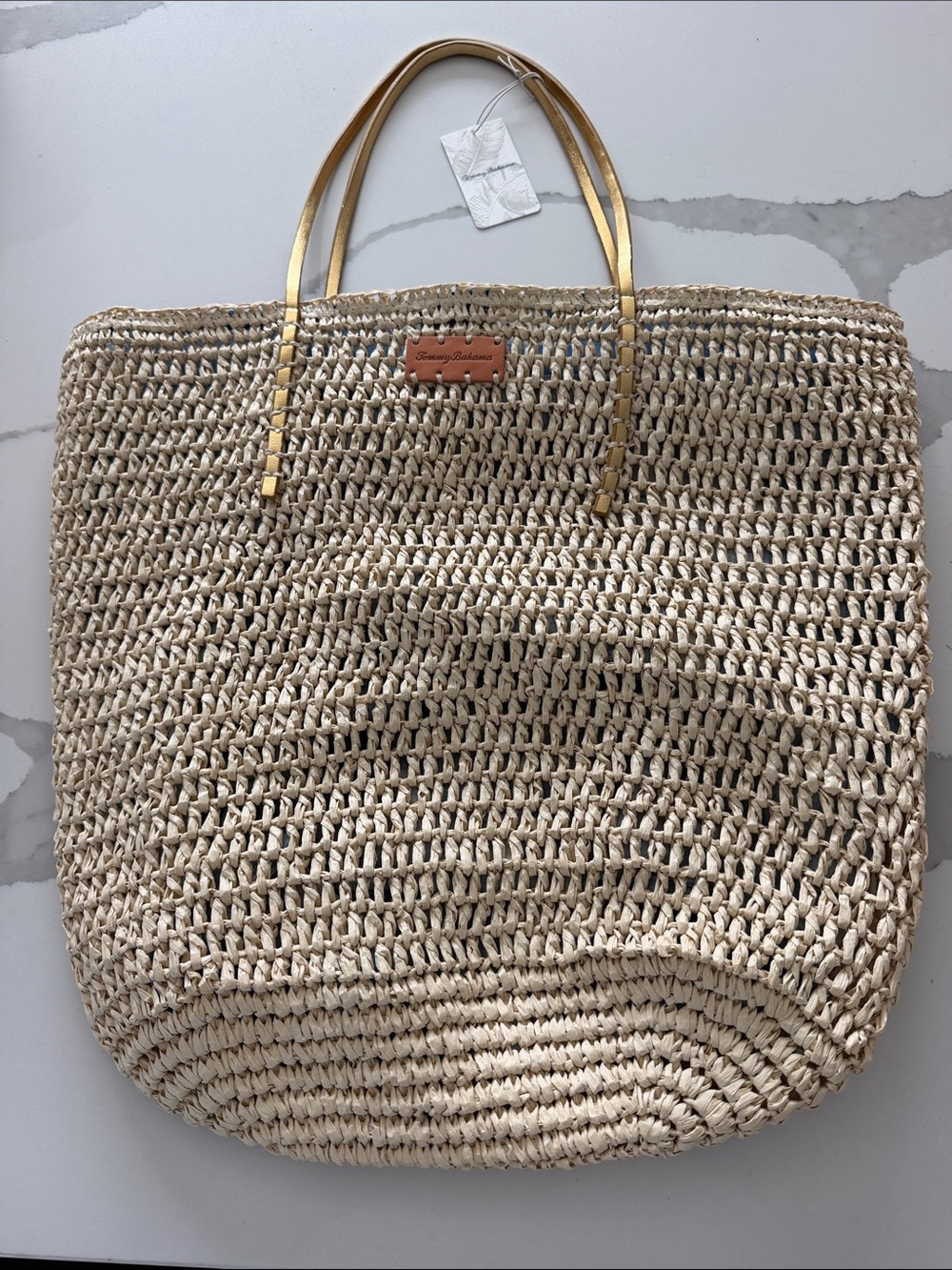 New with tags Tommy Bahama Natural Straw Tote with Gold Handles